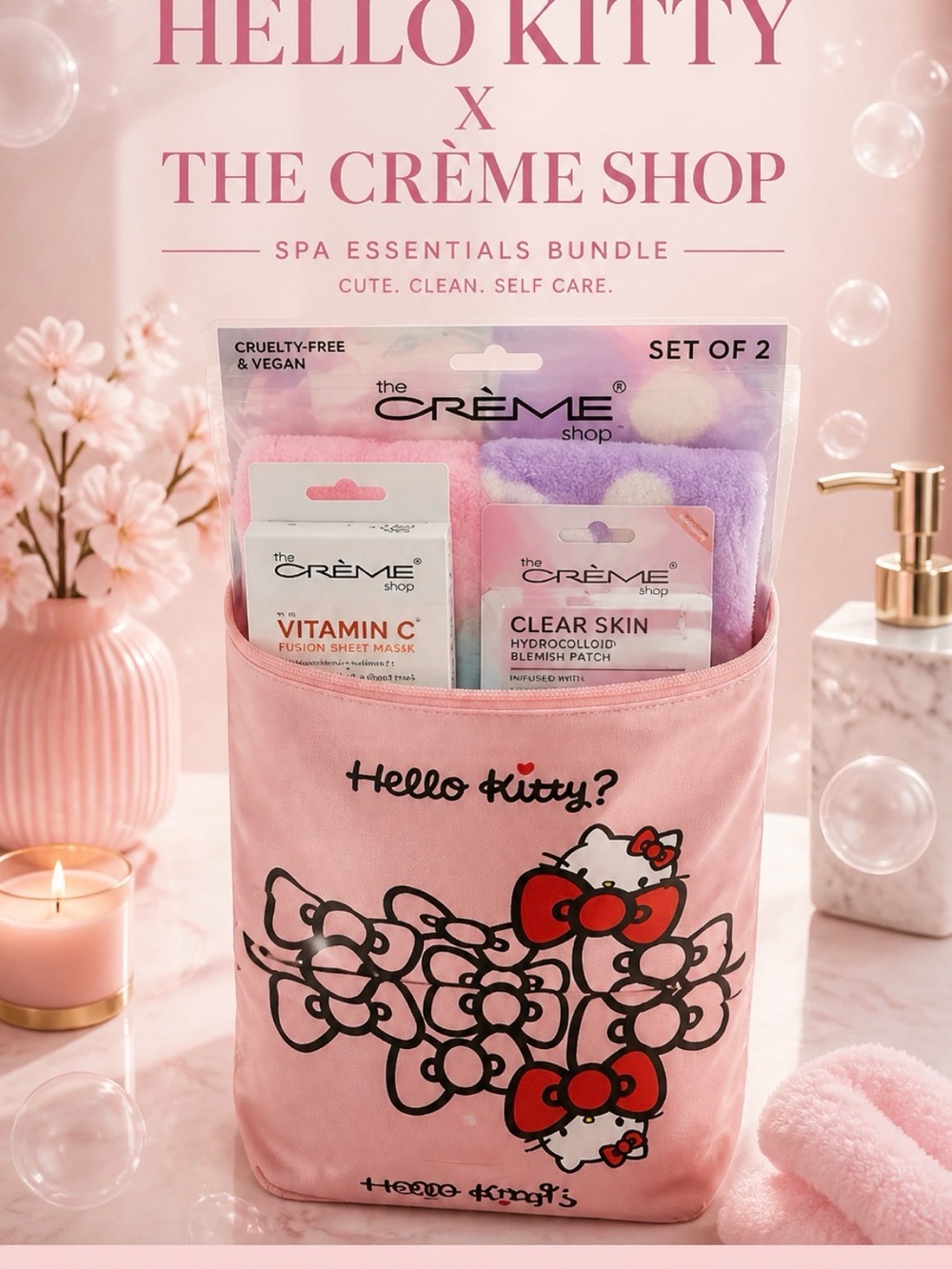 Sanrio Hello Kitty Pink Spa Organizer Bag with Crème spa bundle